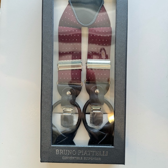 Red Elastic Suspenders with Leather trim and metal Clips - Picture 1 of 2